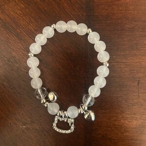 Hand Crafted Silver and White Beaded Bracelet